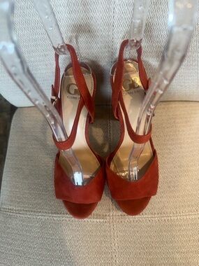 Gianni Bini Rust Red Suede Cross-Strap Heels